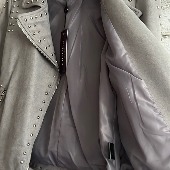 NWT Vigoss Studded Faux Suede Moto Jacket Size Small gray - Picture 9 of 9